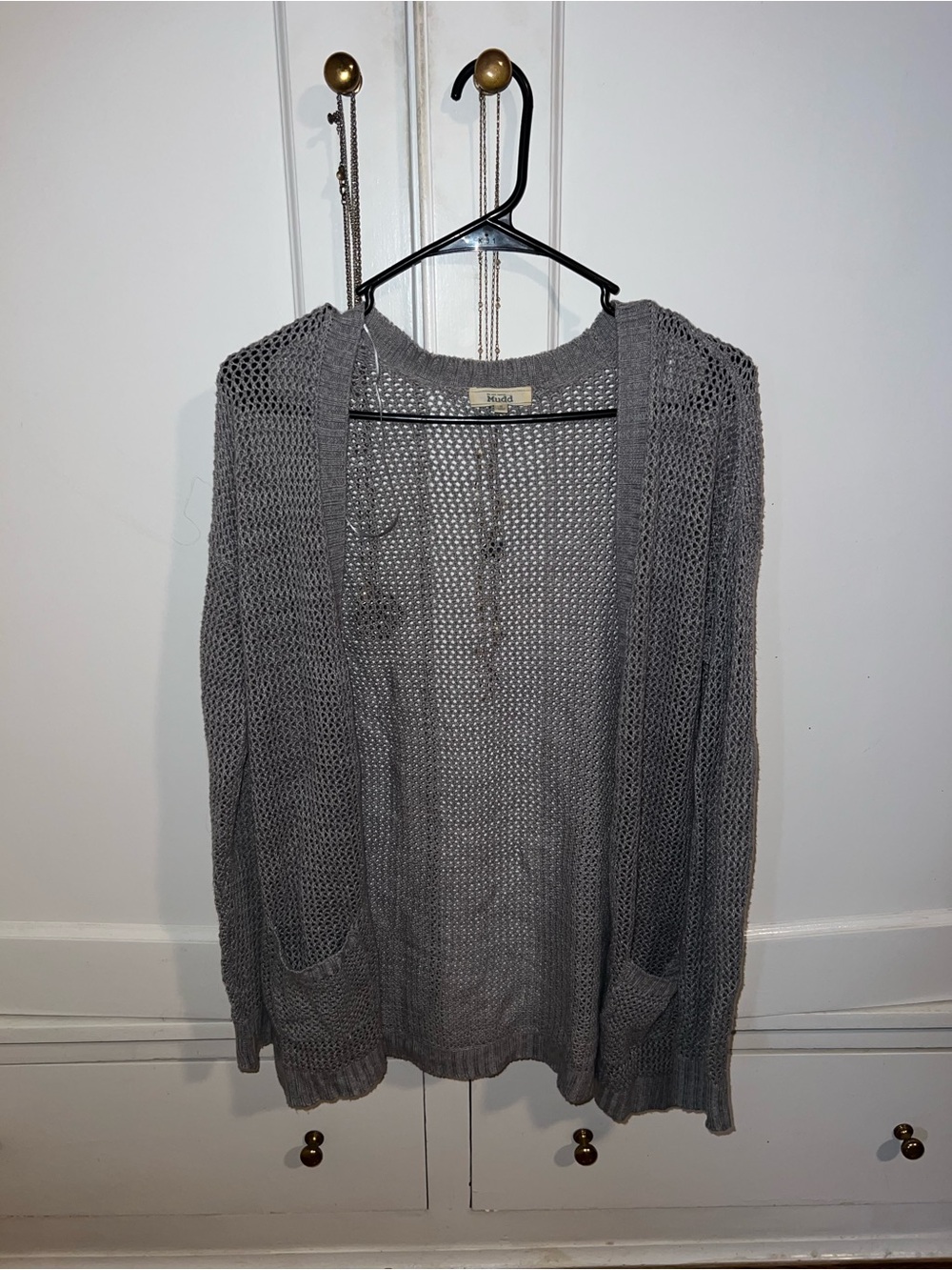 Open-Knit Gray Women's Cardigan Sweater